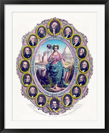 Framed Lady Liberty and the First Sixteen Presidents Print