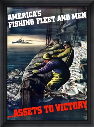Framed America&#39;s Fishing Fleet and Men Print
