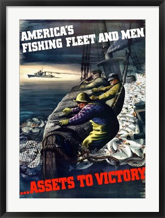 Framed America&#39;s Fishing Fleet and Men Print