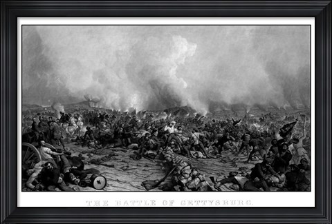 Framed Battle of Gettysburg (digitally restored, black &amp; white) Print