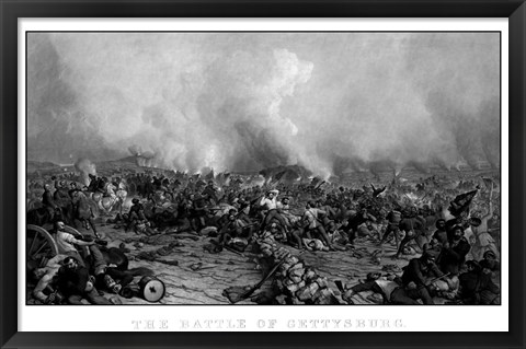 Framed Battle of Gettysburg (digitally restored, black &amp; white) Print