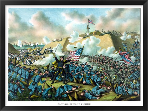 Framed Civil War Print Depicting the Union Army&#39;s Capture of Fort Fisher Print