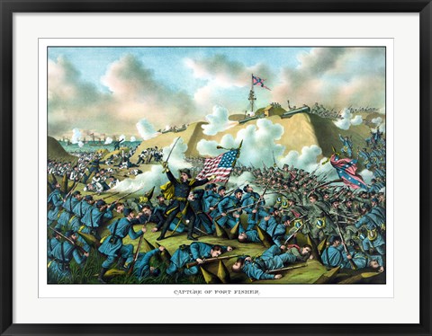 Framed Civil War Print Depicting the Union Army&#39;s Capture of Fort Fisher Print