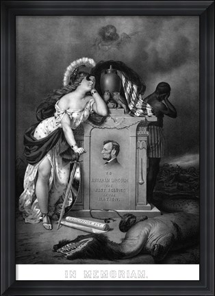 Framed Lady Liberty and a Slave at the Grave of President Lincoln Print