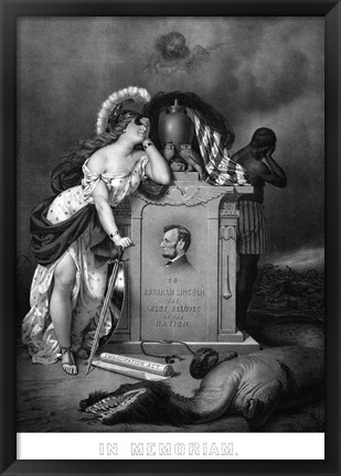 Framed Lady Liberty and a Slave at the Grave of President Lincoln Print