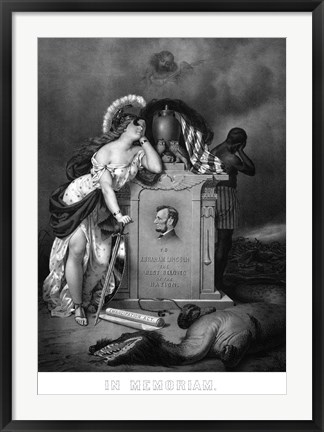Framed Lady Liberty and a Slave at the Grave of President Lincoln Print