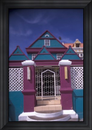 Framed Colorful Buildings and Detail, Willemstad, Curacao, Caribbean Print