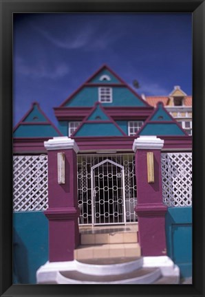 Framed Colorful Buildings and Detail, Willemstad, Curacao, Caribbean Print