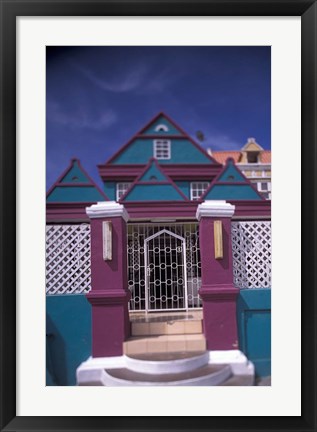 Framed Colorful Buildings and Detail, Willemstad, Curacao, Caribbean Print