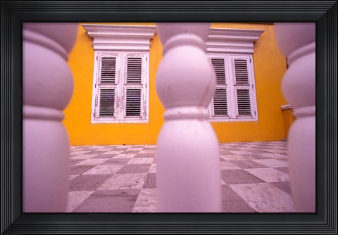 Framed Yellow Building and Detail, Willemstad, Curacao, Caribbean Print