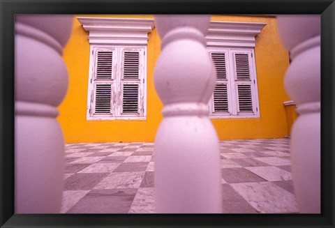 Framed Yellow Building and Detail, Willemstad, Curacao, Caribbean Print