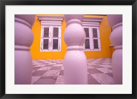 Framed Yellow Building and Detail, Willemstad, Curacao, Caribbean Print