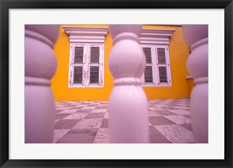 Framed Yellow Building and Detail, Willemstad, Curacao, Caribbean Print