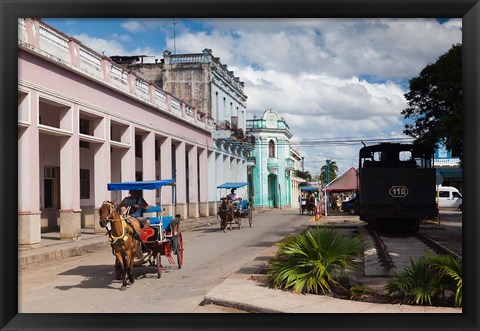 Framed Cuba, Matanzas Province, Colon, horse drawn taxi Print