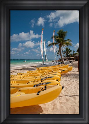 Framed Kayaks and sailboats, Bavaro, Higuey, Punta Cana, Dominican Republic Print