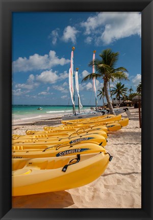 Framed Kayaks and sailboats, Bavaro, Higuey, Punta Cana, Dominican Republic Print