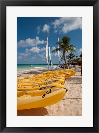 Framed Kayaks and sailboats, Bavaro, Higuey, Punta Cana, Dominican Republic Print