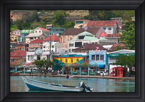 Framed Shops, Restaurants and Wharf Road, The Carenage, Grenada, Caribbean Print