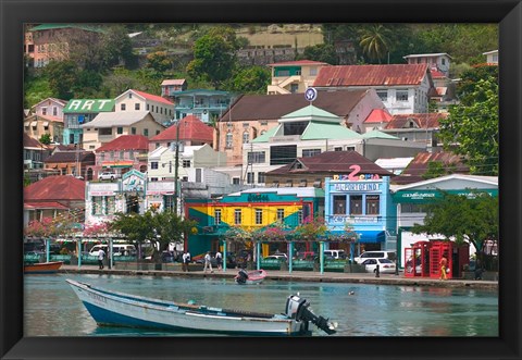 Framed Shops, Restaurants and Wharf Road, The Carenage, Grenada, Caribbean Print