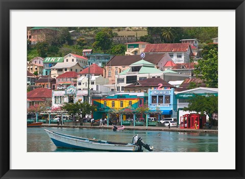 Framed Shops, Restaurants and Wharf Road, The Carenage, Grenada, Caribbean Print