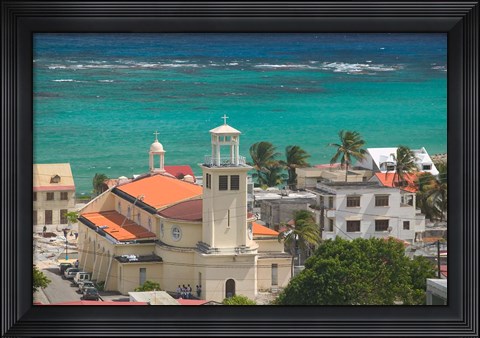 Framed Town View and Church on Marie-Galante Island, Guadaloupe, Caribbean Print