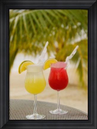 Framed Cocktails on the Beach, Jamaica, Caribbean Print