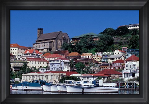 Framed Boats in Harbor, St George, Grenada, Caribbean Print