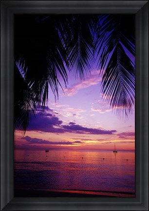 Framed Sunset on the beach, Negril, Jamaica, Caribbean Print