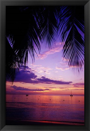 Framed Sunset on the beach, Negril, Jamaica, Caribbean Print