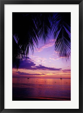 Framed Sunset on the beach, Negril, Jamaica, Caribbean Print