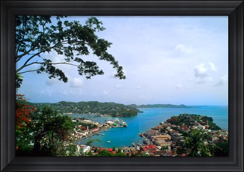 Framed View from Mountain of St Georges, Grenada, Caribbean Print