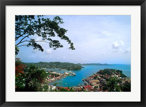 Framed View from Mountain of St Georges, Grenada, Caribbean Print