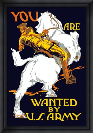 Framed World War I U.S. Army Officer on Horseback Print