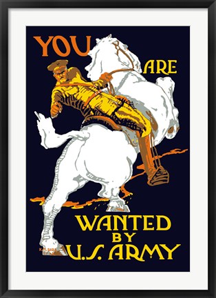 Framed World War I U.S. Army Officer on Horseback Print