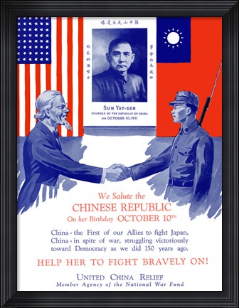 Framed Uncle Sam Shaking Hands with a Chinese Soldier Print