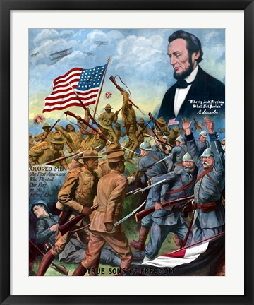 Framed African American troops inBbattle During World War I Print