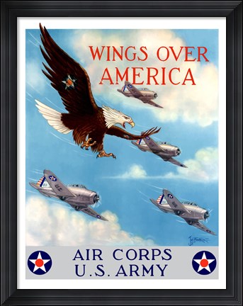 Framed Bald Eagle Flying with Fighter Planes Print