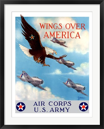 Framed Bald Eagle Flying with Fighter Planes Print