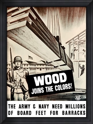 Framed WWII Army Troops Building Barracks Print