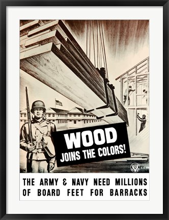 Framed WWII Army Troops Building Barracks Print