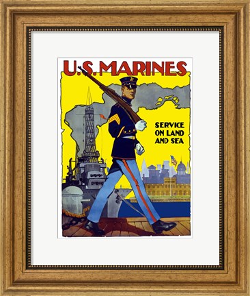 Framed U.S. Marines - Service on Land and Sea Print