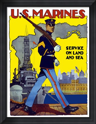 Framed U.S. Marines - Service on Land and Sea Print