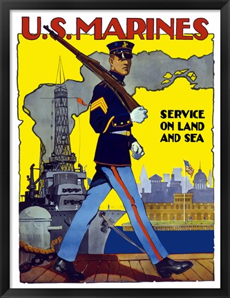 Framed U.S. Marines - Service on Land and Sea Print