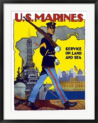 Framed U.S. Marines - Service on Land and Sea Print