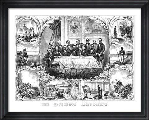 Framed President Ulysses Grant Signing the 15th Amendment Print