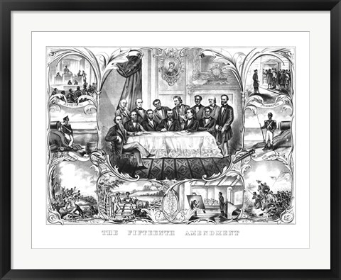 Framed President Ulysses Grant Signing the 15th Amendment Print