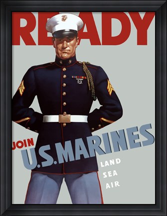Framed Marine Corps Recruiting Poster from World War II Print