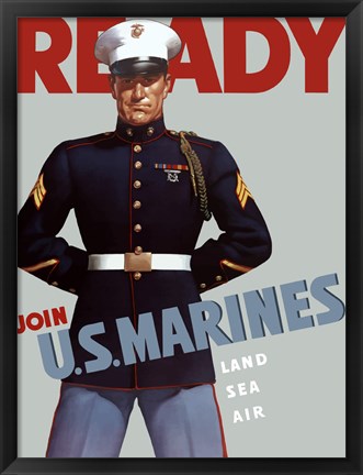 Framed Marine Corps Recruiting Poster from World War II Print