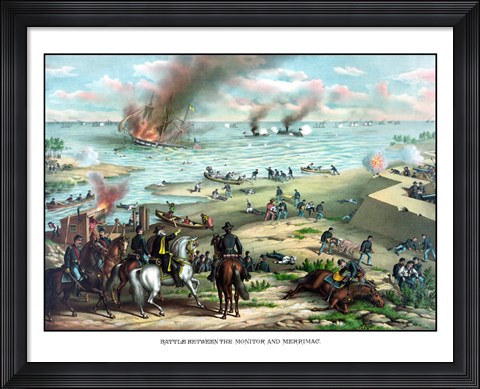 Framed Naval Battle of the Monitor and The Merrimack Print