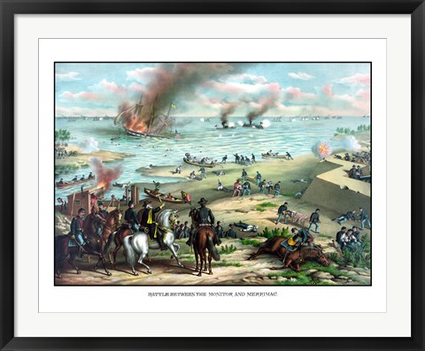 Framed Naval Battle of the Monitor and The Merrimack Print